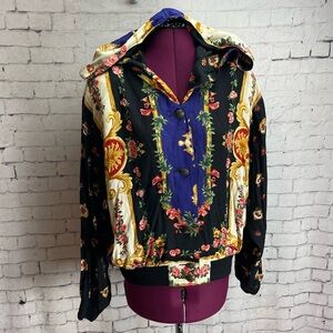 Carol Little size 8 light weight hooded jacket eclectic floral